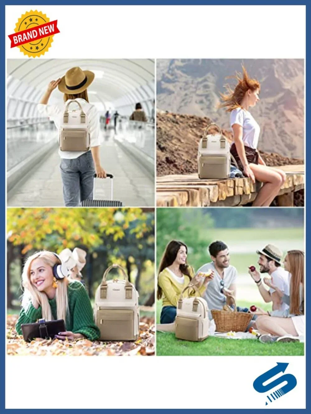 Mini Backpack with USB Port Waterproof Nylon Daypack for Travel